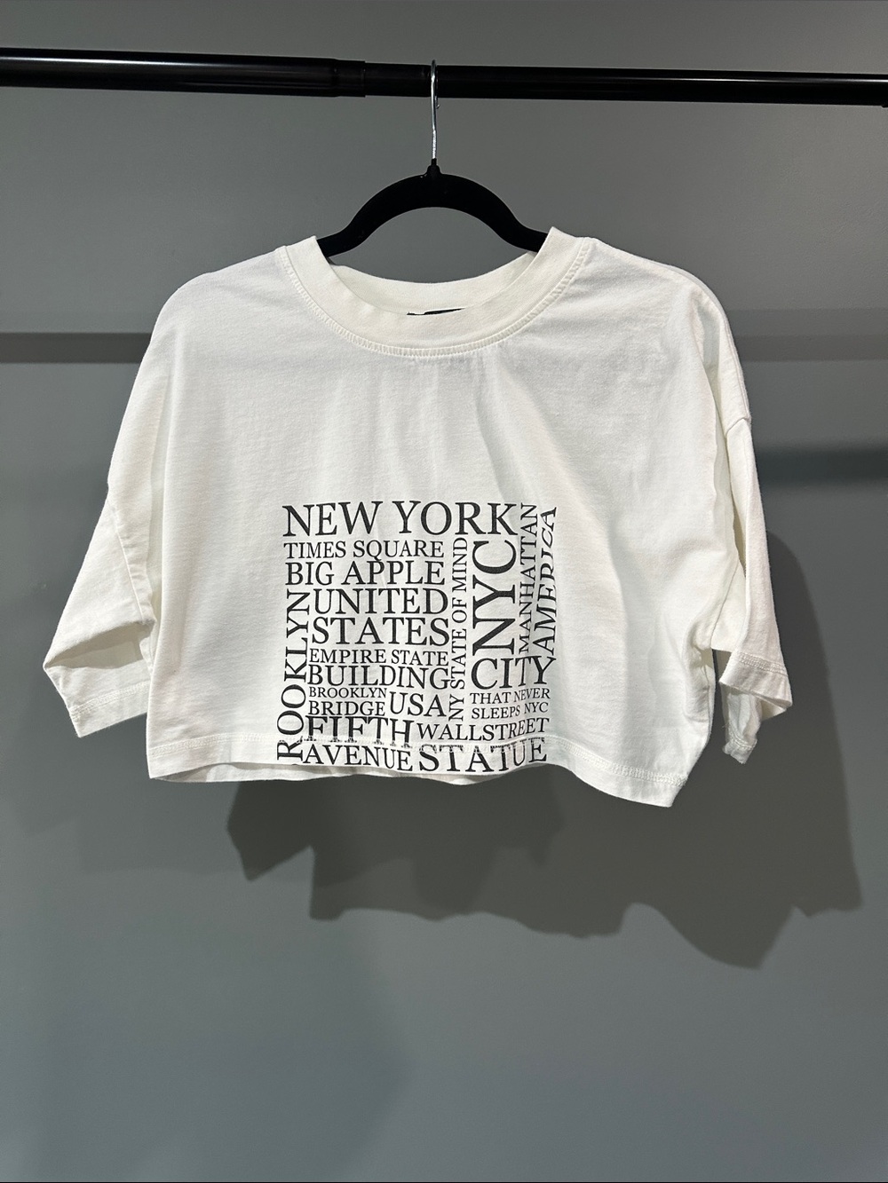Forever 21 White Cropped Graphic Tee with Black NYC Word Art